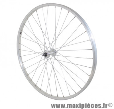 Roue avant vélo de Ville 650x35B axe plein jante argent MACH1 M110E moyeu MICHE