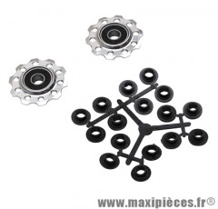 Galet derailleur 7/8v. alu argent a roulement 10 dents (jeu de 2) - Accessoire Vélo Pas Cher