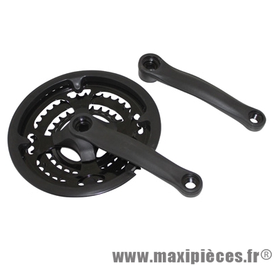 Pédalier VTT triple plateaux 28/38/48 axe carré 7/8 vit. avec pare-chaine acier noir