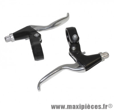 Levier de frein VTT/VTC 3 doigts alu noir/argent pour v-brake (paire) marque Newton - Pièce Vélo