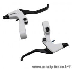 Levier de frein VTT/VTC 3 doigts alu blanc/noir pour v-brake (paire) - Accessoire Vélo Pas Cher