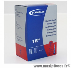 Chambre à air de vélo et de dimensions 450x35a - 18 pouces valve presta tout alu (40-355 à 37-400) marque Schwalbe - Pièce Vélo