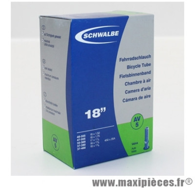 Chambre à air de vélo et de dimensions 450x35a - 18 pouces valve standard tout alu (40-355 à 37-400) marque Schwalbe - Pièce Vélo