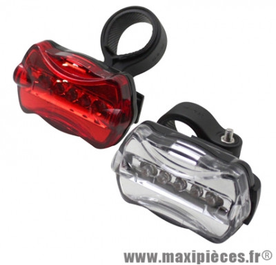 Eclairage vélo a pile kit feu avant + feu arrière a leds (kit 2 pieces) - Accessoire Vélo Pas Cher