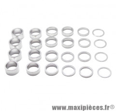 Entretoise direction alu argent 1 pouce 1/8-28.6 ext (boite contient 4x2mm-6x5mm-6x10mm-4x15mm-4x20mm) - Accessoire Vélo Pas Cher