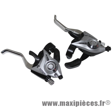 Levier/manette VTT stef51 3x8v. argent pour frein v-brake (paire) 2 doigts marque Shimano - Pièce Vélo