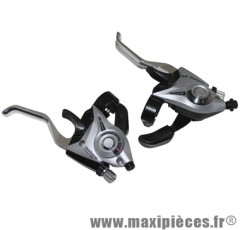 Levier/manette VTT stef51 3x8v. argent pour frein v-brake (paire) 2 doigts marque Shimano - Pièce Vélo