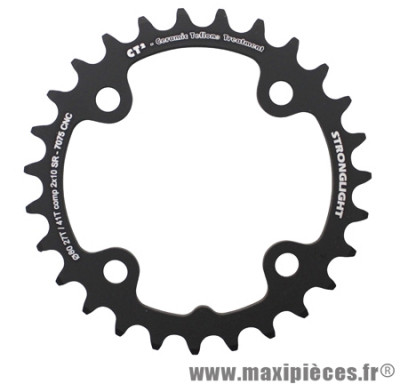 Plateau 27 dents VTT double d.80 2x10 int noir ct2 4 branches 10v 2x10 non filete marque Stronglight - Pièce Vélo