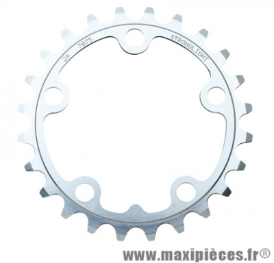 Plateau 24 dents route d.74 triple argent alu 7075 9/10v. marque Stronglight - Pièce Vélo