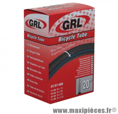 Chambre à air de vélo et de dimensions 20x1.75-2.125 valve presta marque GRL - Pièce Vélo