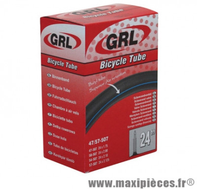 Chambre à air de vélo et de dimensions 24x1.75-2.125 valve presta marque GRL - Pièce Vélo