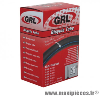Chambre à air de vélo et de dimensions 26x1.50-2.25 valve presta marque GRL - Pièce Vélo
