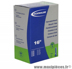 Chambre à air de vélo et de dimensions 16x1.75-2.50 valve standard (47-62x305) marque Schwalbe - Pièce Vélo