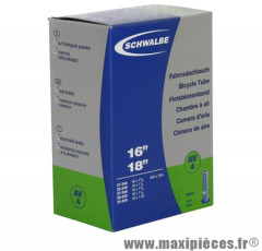 Chambre à air de vélo et de dimensions 16x1 3/8 a 18x1.35 valve standard (37-340 à 35-355) marque Schwalbe - Pièce Vélo