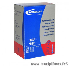 Chambre à air de vélo et de dimensions 16x1 3/8 a 18x1.35 valve presta (37-340 à 35-355) marque Schwalbe - Pièce Vélo