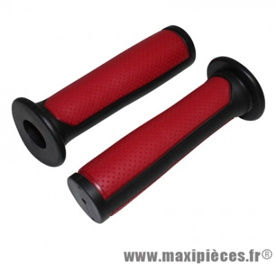 Poignée BMX noir/rouge bi-matière l125mm avec collerette (paire) marque Newton - Pièce Vélo