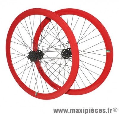 Roues route / fixie 43mm rouge double filetage (avant+arriere) - Accessoire Vélo Pas Cher