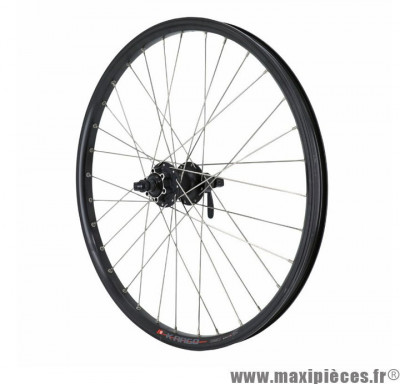 Roue VTT 24p arrière KARGO Mach1 double paroi blocage moyeu shimano m475 disc 6trous cassette 8-9-10 vitesses rayon inox marque Vélox