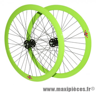Roues route 700 / fixie 43mm vert double filetage (avant+arrière) - Accessoire Vélo Pas Cher
