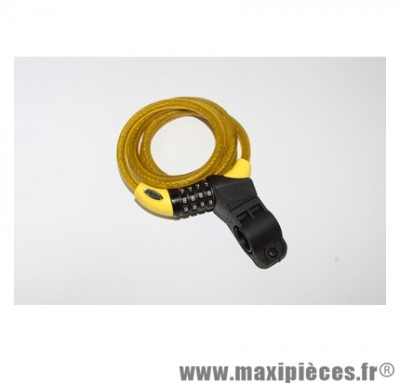 Antivol vélo spiral a combinaison diam 10mm l 1,80m jaune avec support marque Squire - Accessoire Vélo