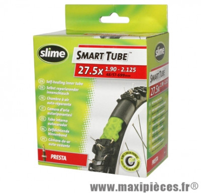 Chambre à air de vélo et de dimensions 27.5x1.90-2.25 valve presta avec liquide anti-crevaison marque Slime - Pièce Vélo