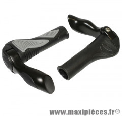 Poignee VTT hafny noir/gris avec embout de cintre integre 130mm (paire) - Accessoire Vélo Pas Cher