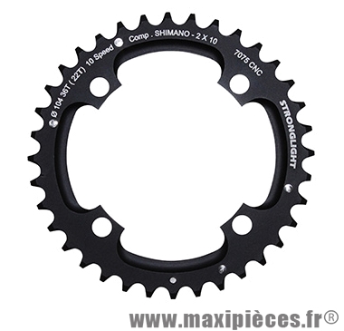 Plateau 36 dents VTT double d.104 2x10 ext noir 4 branches 10v shimano (sauf xt/xtr) non filete marque Stronglight - Pièce Vélo