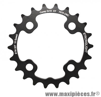 Plateau 22 dents VTT double d.64 2x10 int noir 4 branches 10v. (pour ext 36 dents) non filete marque Stronglight - Pièce Vélo