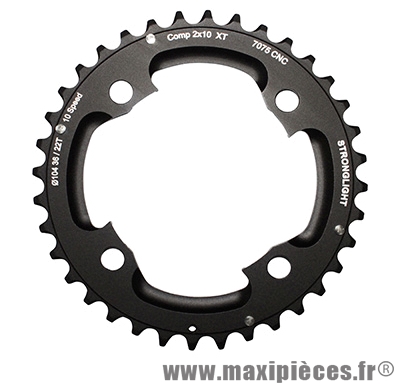 Plateau 36 dents VTT double d.104 2x10 ext noir 4 branches 10v. (pour int 22 dents) non filete marque Stronglight - Pièce Vélo