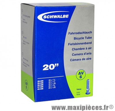 Chambre à air de vélo et de dimensions 20x1 1/8 valve standard (28-406 à 40-406) marque Schwalbe - Pièce Vélo