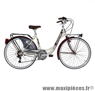 Vélo city bike 26 liberty acier femme 6v crème/rouge fonce (taille 44) marque Cinzia - Vélo de Ville complet