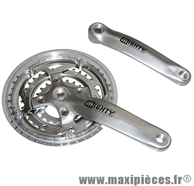 Pedalier vtt 7//8v alu argent 170mm 42-34-24 avec pare chaine boitier 118mm