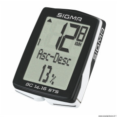 Compteur vélo bc 14.16 altimètre et cadence pédalage sans fil (19 fonctions) marque Sigma