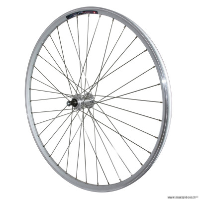 Roue vélo VTC 700x35 arrière m240 aluminium renforcé moyeu miche magnum argent blocage rl 6-7 vitesses spécial loueur (jante double paroi avec oeillets-rayonnage inox) marque Vélox