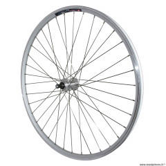 Roue vélo VTC 700x35 arrière m240 aluminium renforcé moyeu miche magnum argent blocage rl 6-7 vitesses spécial loueur (jante double paroi avec oeillets-rayonnage inox) marque Vélox