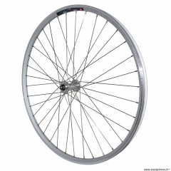 Roue vélo VTC 700x35 avant m240 aluminium renforcé moyeu miche magnum argent blocage spécial loueur (jante double paroi avec oeillets-rayonnage inox) marque Vélox