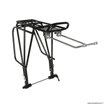 Porte bagage vélo arrière a tringles alu noir réglable 29-28-27.5-26 pouces fixation sur moyeu axe creux et pour frein a disque (entraxe 130-135mm)