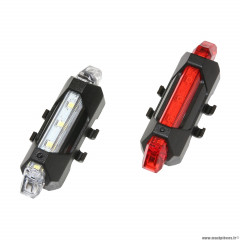 Eclairage vélo usb kit lens sur cintre-tige de selle 5 leds 2 fonctions couleur noir