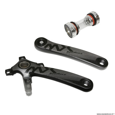 Manivelles VTT 11-12 vitesses mx alu noir 175mm axe intégré pour mono diamètre 96mm (sans plateau) avec cuvettes (pédalier sans plateau aussi pour 10 vitesses) marque Sunrace