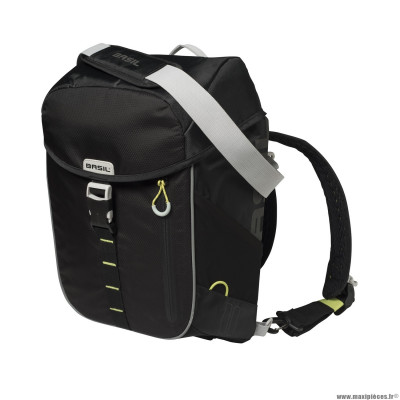 Sacoche arrière vélo latérale miles daypack latéral droit-gauche waterproof 14 litres couleur noir liseret jaune fluo (44x14x30cm) marque Basil