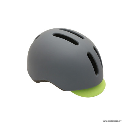 Casque vélo ville adulte taille 54-58 marque Polisport commuter couleur gris mat avec visière jaune fluo system quick lock avec lumière intégrée