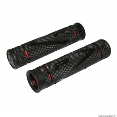 Paire de poignées vélo VTT 838 double densité noir-rouge diamètre 22mm l122mm marque Progrip