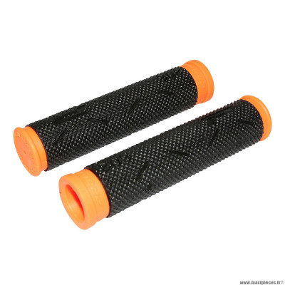 Paire de poignées vélo VTT 808 noir-orange fluo diamètre 22mm l120mm marque Progrip