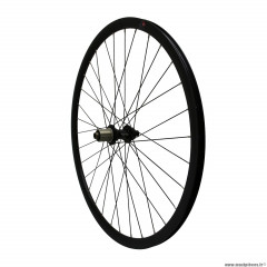 Roue vélo route-gravel 700 arrière disc centerlock moyeu roulement couleur noir pour cassette shimano 11-10 vitesses axe traversant 12-142mm rayons inox couleur noir (pour pneu 25-28-32) marque Vélox