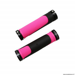 Paire de poignées vélo VTT 997 double densité open end avec lock on noir-fuschia 130mm marque Progrip