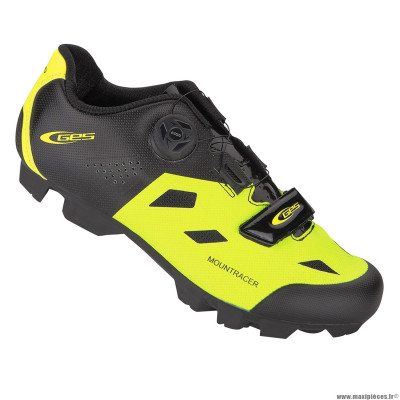 Paire de chaussures VTT taille 39 marque GES mountracer couleur jaune fluo-noir fixation boa-velcro pour spd