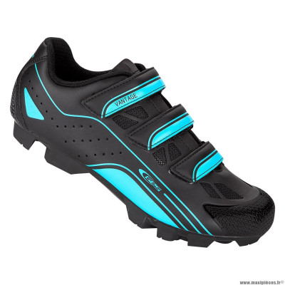 Paire de chaussures VTT taille 39 marque GES vantage couleur noir-bleu sky fixation 3 velcros pour spd