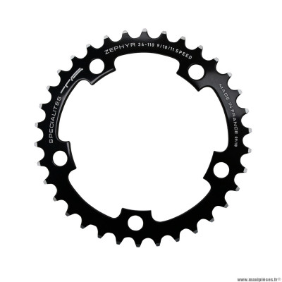 Plateau vélo route 5 branches 34 dents diamètre 110 compact intérieur noir alu 7075 zephyr type shimano 9-10 vitesses marque Spécialités TA