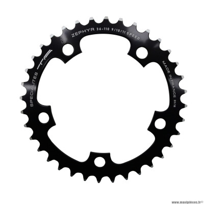 Plateau vélo route 5 branches 36 dents diamètre 110 compact intérieur noir alu 7075 zephyr type shimano 9-10 vitesses marque Spécialités TA