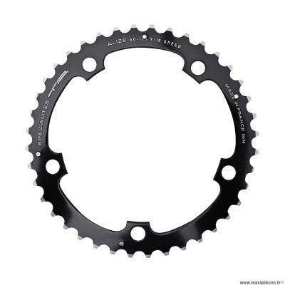 Plateau vélo route 5 branches triple 39 dents diamètre 130 milieu noir alu 7075 alize type shimano 9-10 vitesses marque Spécialités TA